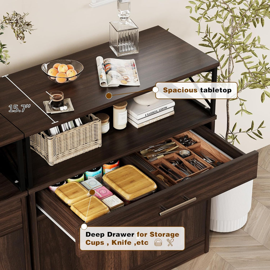 Vongrasig 32" Modern Sideboard Buffet Cabinet With Storage, Adjustable Shelf, Wood Farmhouse Coffee Bar Table for Kitchen, Dining Room, Rustic Brown