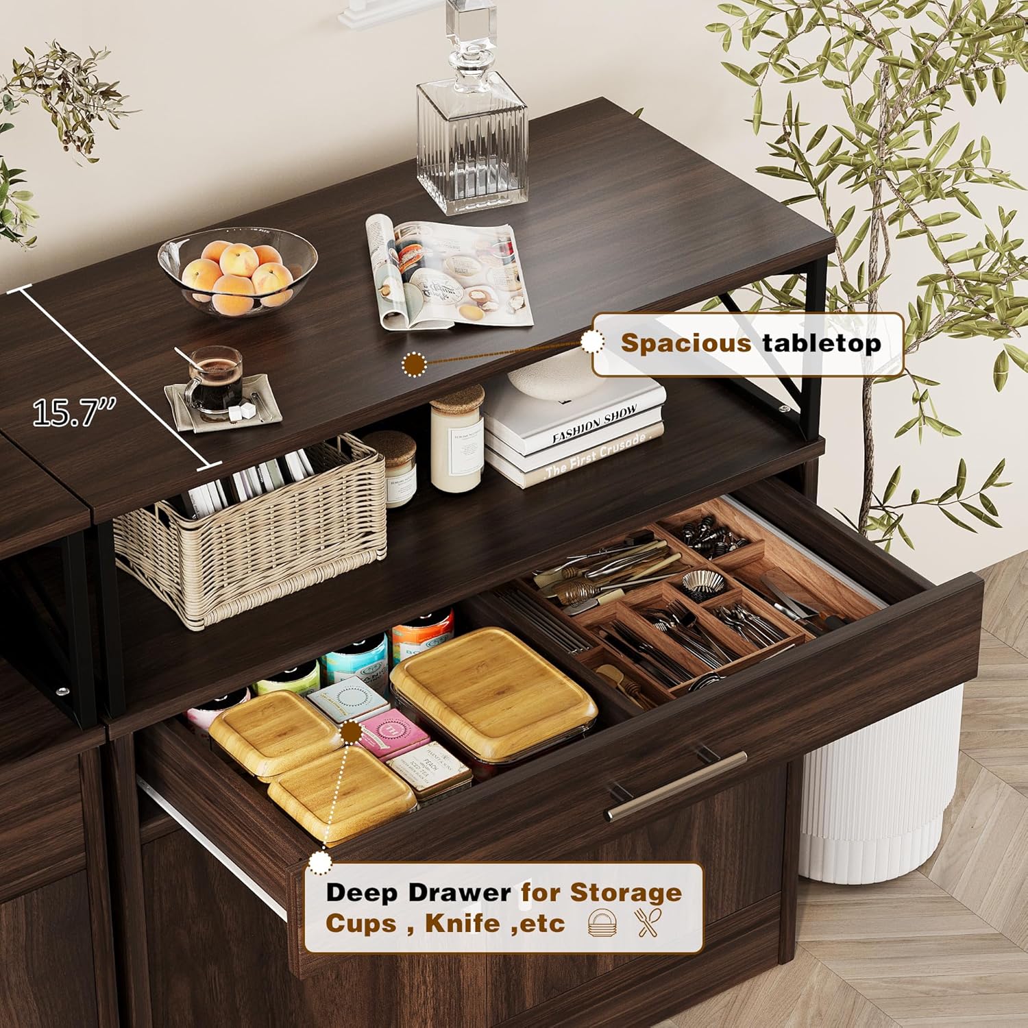 Vongrasig 32" Modern Sideboard Buffet Cabinet With Storage, Adjustable Shelf, Wood Farmhouse Coffee Bar Table for Kitchen, Dining Room, Rustic Brown