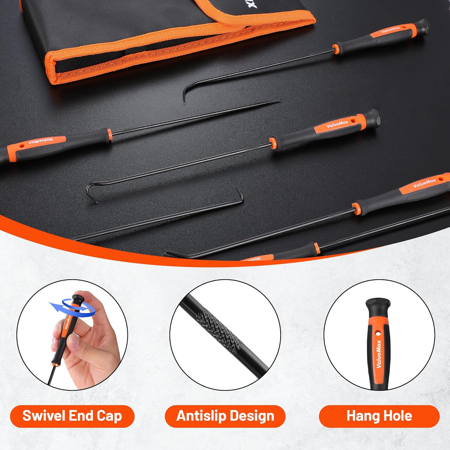 ValueMax Pick and Hook Set, Precision Pick Set with Tool Bag, Perfect for Automotive/Electronic Repair, O-Ring/Oil Seal Gasket Puller and Remover(6PCS)