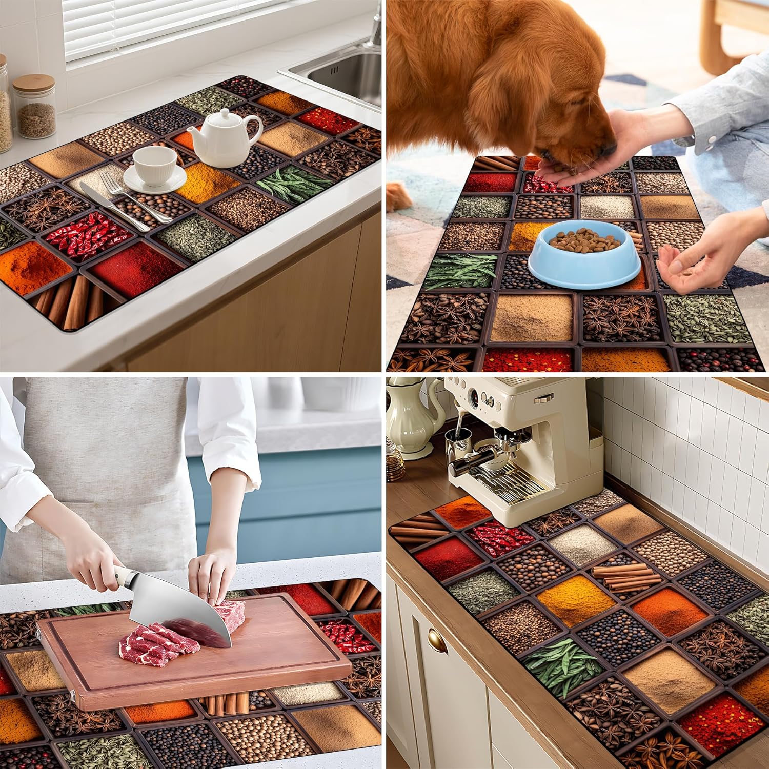 17"x 32" Coffee Bar Mat, Spices Absorbent Dish Drying Mat Cuttable Hide Stain Draining Table Pad for Kitchen Counter, Coffee Bar Accessories