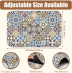 Retro Colorful Tiles Dish Drying Mat for Kitchen Counter Floral Coffee Mat Hide Stain Absorbent Drying Rack Pad with Rubber Backed Espresso Machine Coffee Bar Accessories 15.7 x 23.6 Inch