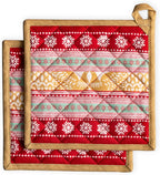 Maison d' Hermine Pot Holders Set 100% Cotton Heat Resistant Potholders 8" x 8" Hot Pads with Loop BBQ, Cooking, Baking, Grilling, Kitchen, Handling Hot Pans (Pack of 2, Sofia)