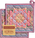 Maison d' Hermine Pot Holders Set 100% Cotton Heat Resistant Potholders 8" x 8" Hot Pads with Loop BBQ, Cooking, Baking, Grilling, Kitchen, Handling Hot Pans (Pack of 2, Ispahan)