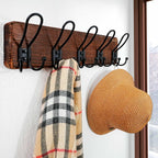 Dseap Coat Rack Wall Mounted - Heavy Duty Farmhouse Rustic Wall Coat Hanger with 5 Wire Hooks for Clothes Hat Jacket Towel, RusticWire, J1-5A, Rustic Brown & Black, Pack of 2