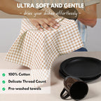 Native Fab Beige Gingham Kitchen Dish Towels 4 Pack 16"x26" - 100% Cotton Absorbent Plaid Tea Towels, Dish Cloths for Quick Drying, Reusable Dishcloth Set, Beige White