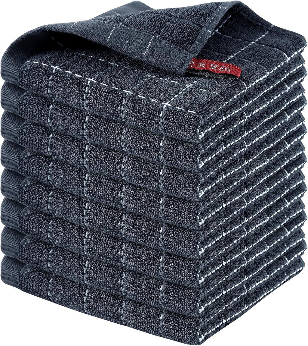 Homaxy 100% Cotton Terry Kitchen Dish Cloths, Ultra Soft and Absorbent Dish Towels for Kitchen, Suitable for Drying and Washing Dishes, 8 Pack, 12 x 12 Inches, Dark Grey