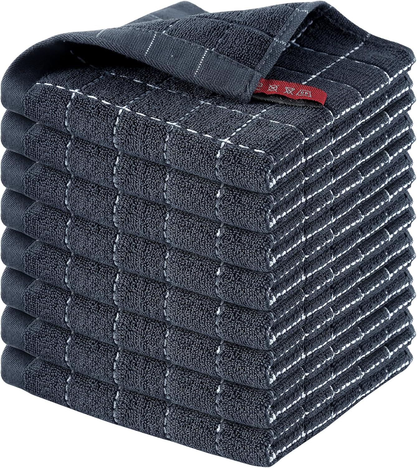 Homaxy 100% Cotton Terry Kitchen Dish Cloths, Ultra Soft and Absorbent Dish Towels for Kitchen, Suitable for Drying and Washing Dishes, 8 Pack, 12 x 12 Inches, Dark Grey