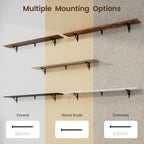 RICHFOCUS Floating Shelves for Wall Decor, 55.1W x 8D Wall Shelves Set of 2, 8 Inch Deep Rustic Wood Shelves Wall Mounted with Brackets, Long Shelves for Living Room Bedroom Kitchen, Rustic Brown