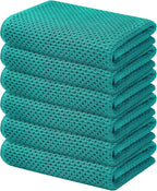 Kitinjoy 100% Cotton Waffle Weave Kitchen Towels, 6-Pack Super Soft and Absorbent Dish Towels for Drying Dishes, Kitchen Hand Towels, 13 in x 28 in, Teal