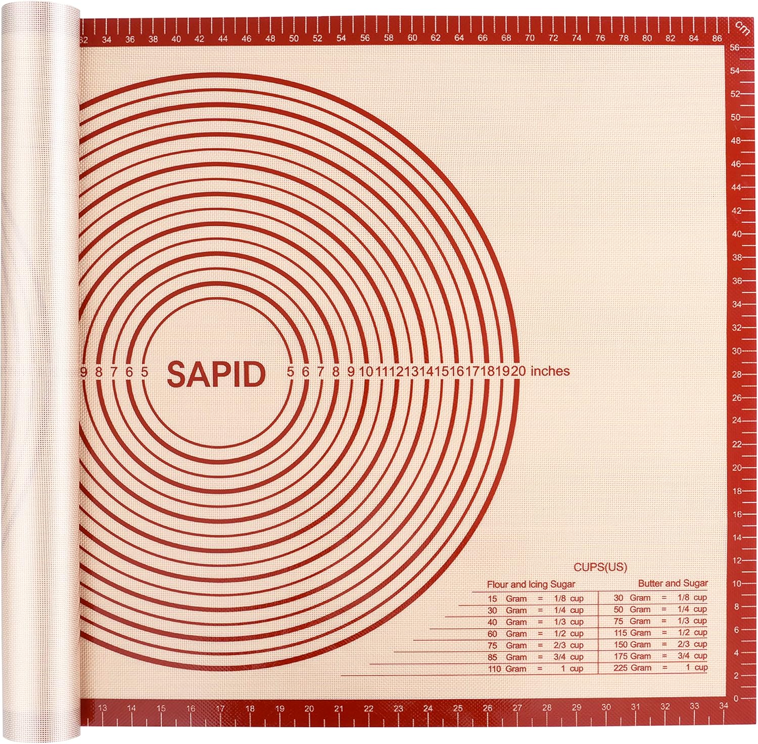 Sapid Extra Thick Silicone Pastry Mat Non-slip with Measurements for Non-stick Silicone Baking Mat Extra Large, Dough Rolling, Pie Crust, Kneading Mats, Countertop, Placement Mats (24" x 36", Red)