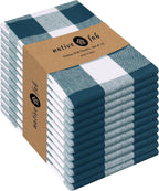 Native Fab 12-Pack Kitchen Towel with Hanging Loop 16x26 inches, Cotton Buffalo Check Kitchen Towels for Cleaning Drying, Washcloths Soft & Absorbent Cloth Rags, Bar Towel, Dish Cloth, Teal Green