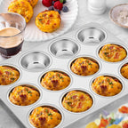Homikit 1 Pack Muffin Pan, Stainless Steel Cupcake Tin with 12 Cups Regular Size, 13.8" x 10.4" Nonstick Metal Egg Bites Tray for Oven Baking, Non Toxic & Rust Free, Easy Release & Dishwasher Safe