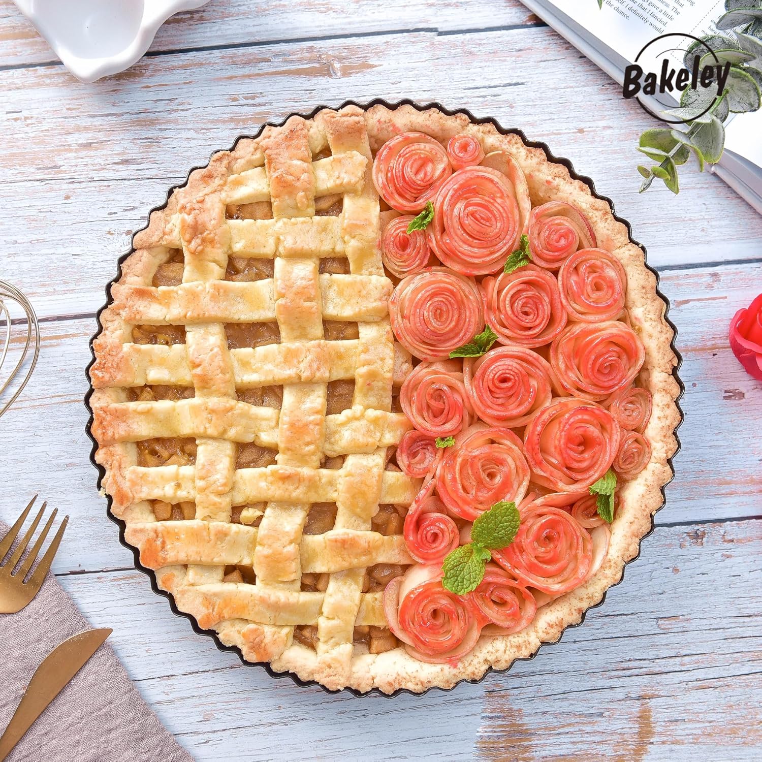 9-Inch Round Tart Pan with Loose Removable Bottom, Non-Stick Carbon Steel Quiche Pan for Oven Baking (Black)