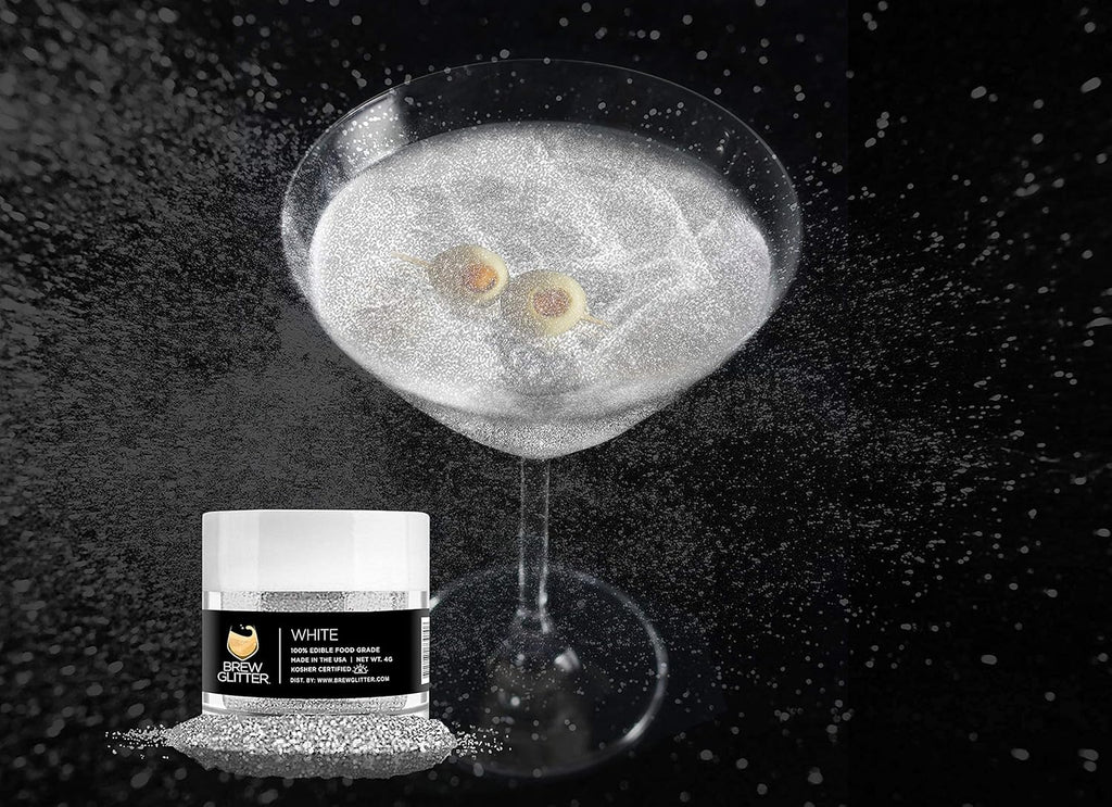 White BREW GLITTER Edible Glitter For Drinks, Cocktails, Beer, Garnish Glitter & Beverages | KOSHER & HALAL Certified | 100% Edible & Food Grade | Vegan, Gluten, Nut Free (50g, White)