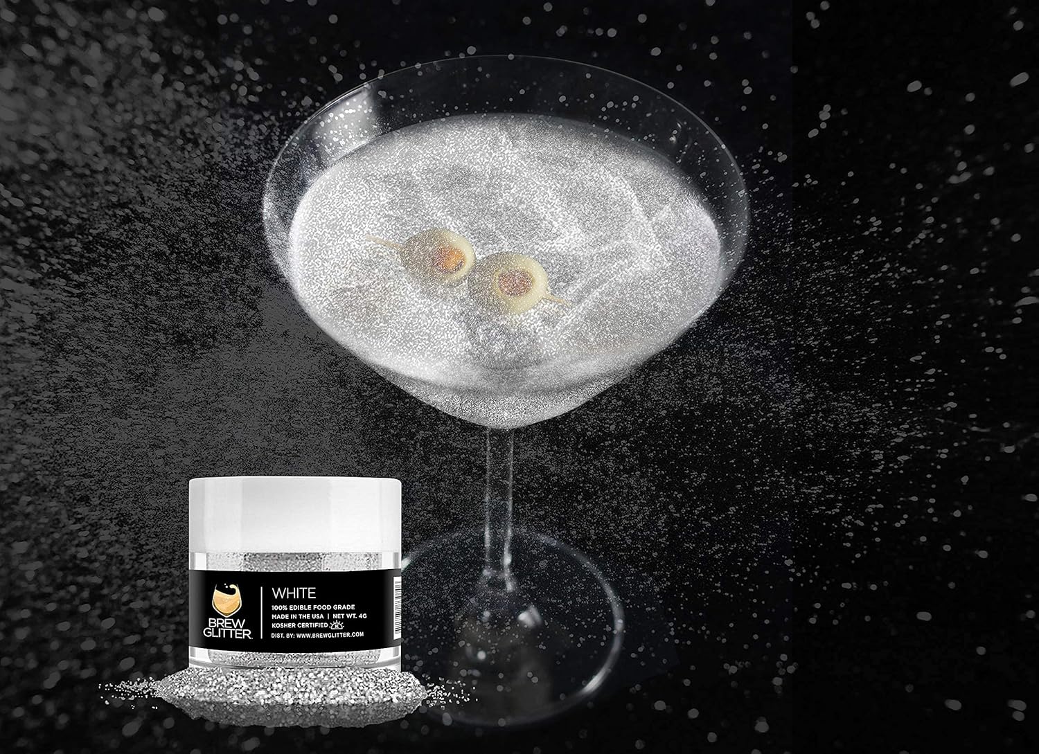 White BREW GLITTER Edible Glitter For Drinks, Cocktails, Beer, Garnish Glitter & Beverages | KOSHER & HALAL Certified | 100% Edible & Food Grade | Vegan, Gluten, Nut Free (25g, White)