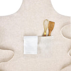 Solino Home 100% Pure Linen Apron for Women & Men - Light Natural Stripe Full Midi Bib Apron, Adjustable Neck Strap with Center Pockets for Kitchen, Chef - Handcrafted from European Flax