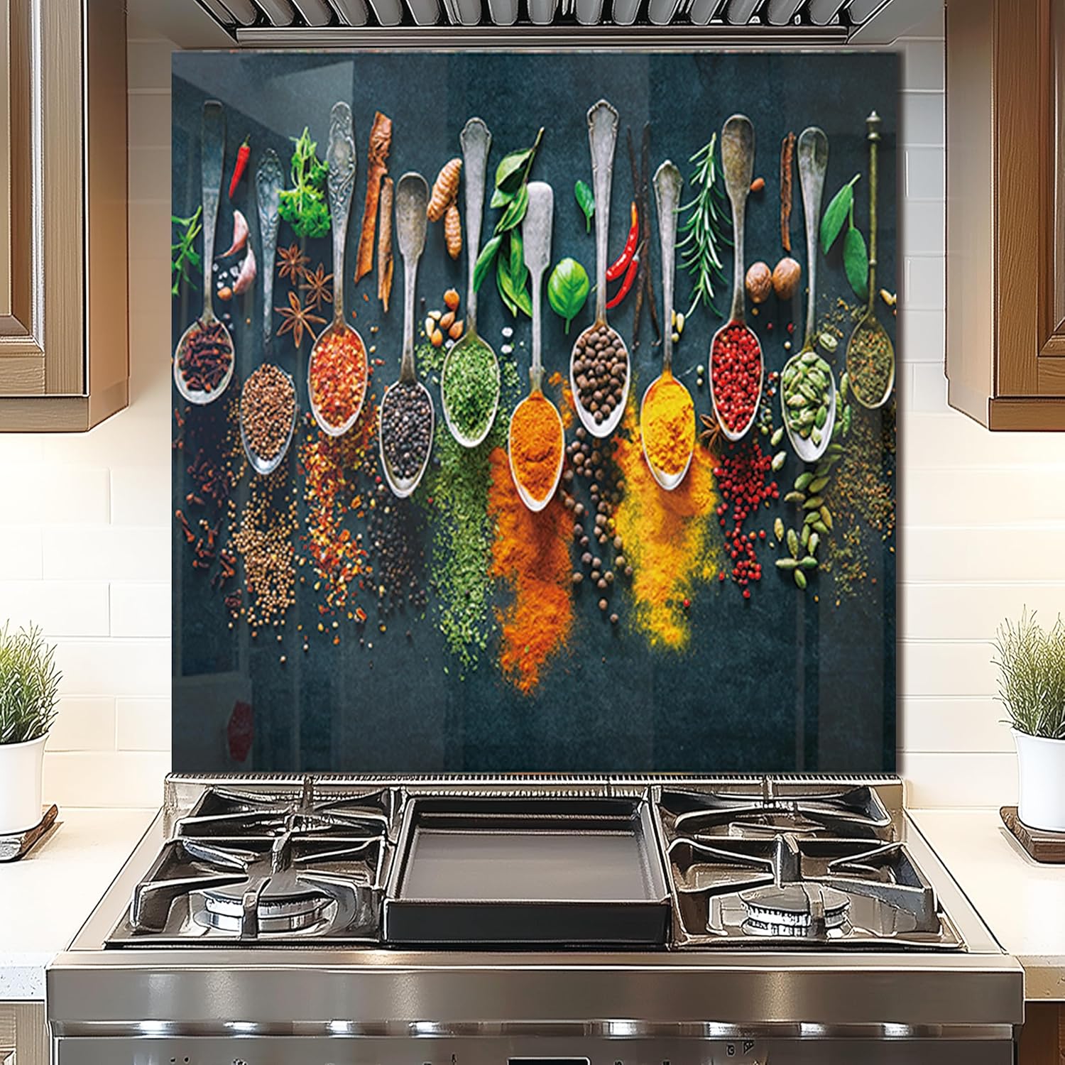 DAIFURONGE Spice Tempered Glass Backsplash For Kitchen Behind Stove,Stove Backsplash Top Cover,Easy to Clean Glass Splashback, Sink Cover Splash Guard,Home Kitchen Wall Decor (30"x30"(76.2x76.2cm))