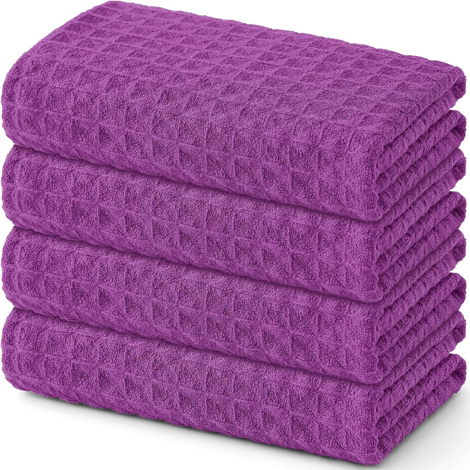 Homaxy Microfiber Waffle Weave Kitchen Towels, 16 x 28 Inch Ultra Absorbent and Solid Color Dish Towels, 4 Pack, Purple