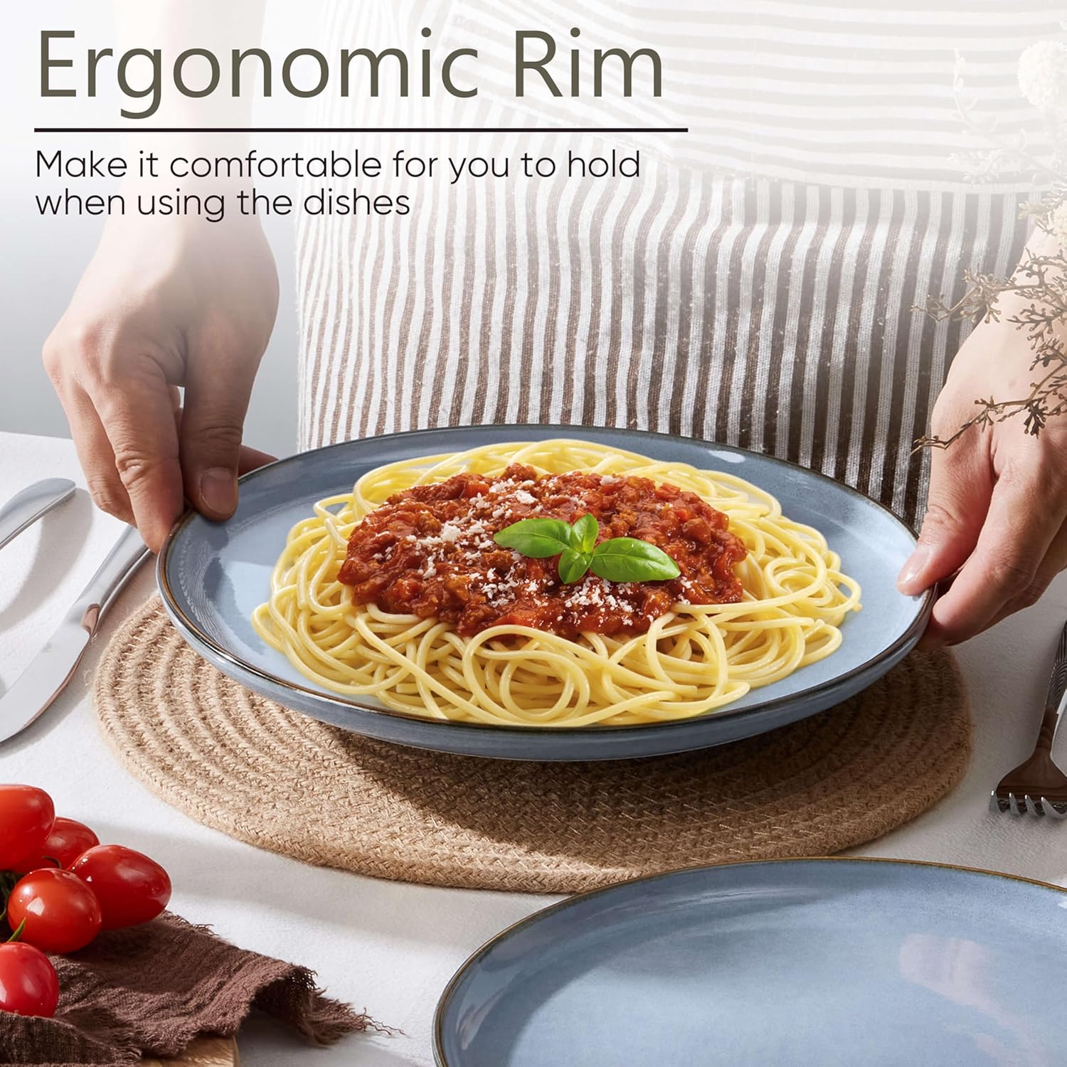 Herogo 6-Piece Stoneware Dinner Plates Set, 10.43" Ceramic Round Plate Set, Handmade Double Reactive Glaze Dinnerware Plates for Kitchen, Microwave, Oven and Dishwasher Safe, Haze Blue