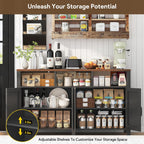 Buffet Sideboard with Storage Farmhouse with 4 Doors, 55'' Large Kitchen Storage Cabinet Wood Coffee Bar Cabinet Buffet Table with Shelves for Kitchen, Dining Room, Entryway (Black, 55 in)