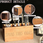 Silverware Holder, Acacia Wooden Small Utensil Caddy for Party , Silverware Organizer for Table Countertop, Wood Fork Spoon Knife Holder (Brown)