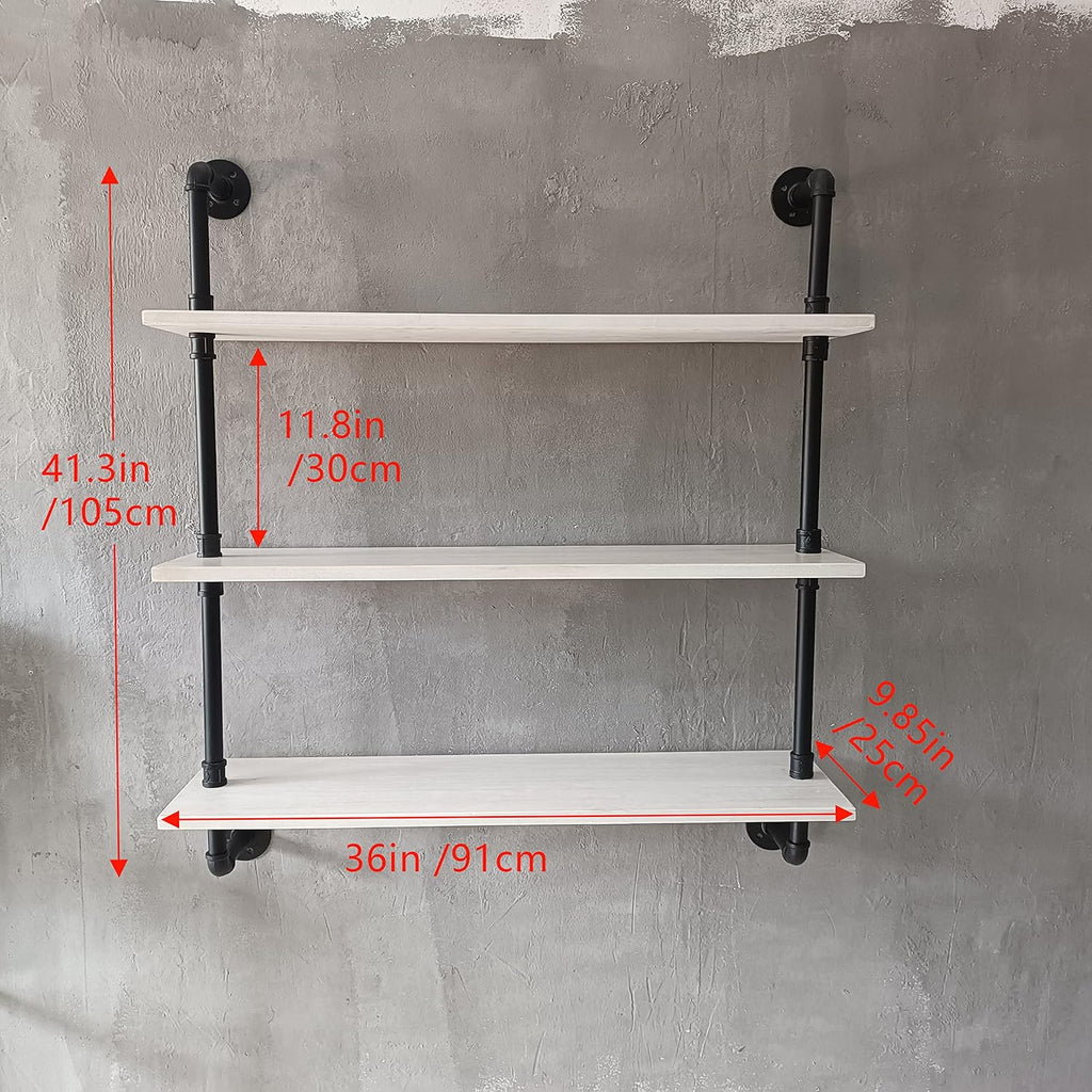 Floating Bookshel Industrial Pipe Shelving Pipe Shelves Rustic White Wall Shelves 36 Inch Farmhouse Book Shelves for Kitchen Bar,Bathroom Wall Mounted