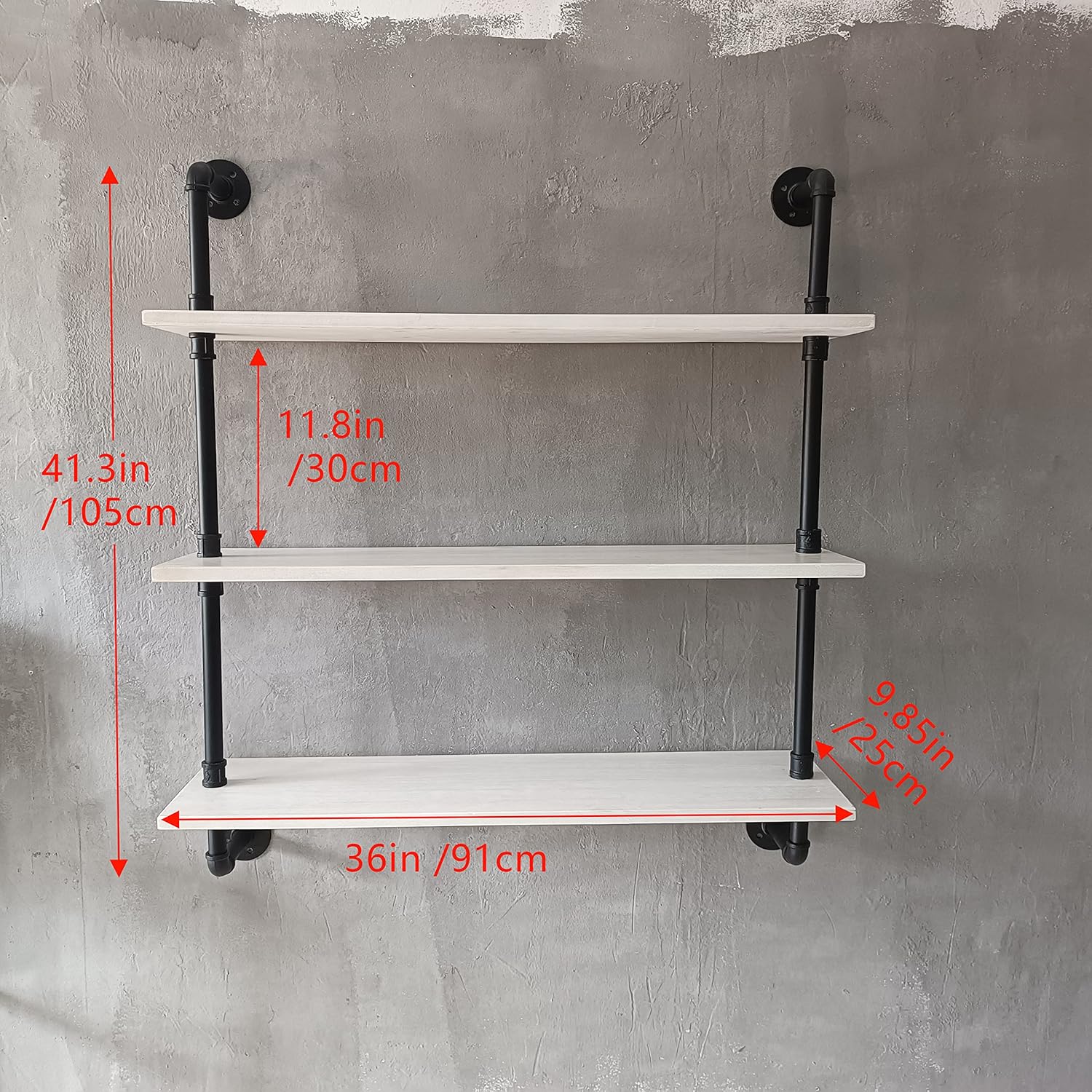 Floating Bookshel Industrial Pipe Shelving Pipe Shelves Rustic White Wall Shelves 36 Inch Farmhouse Book Shelves for Kitchen Bar,Bathroom Wall Mounted