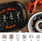 Oasis Choice 2-Pack Halloween Skeleton Serving Trays, 18" Large Handled Tray & 13" Chip & Dip Platter for Horror Party, BBQ, picnics and Birthday Decor (Bamboo Fiber, Black, 18inch)