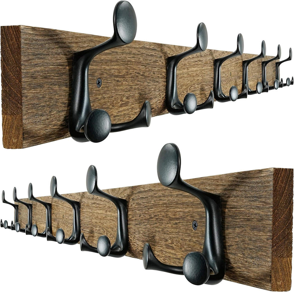 SKOLOO 39-Inch Wood Burnt Coat Rack Wall Mount with 6 Triple Hooks - Ideal for Family Entrances, Classrooms, and Pet Supplies Storage - Perfect Coat Hooks for Wall, Pack of 2