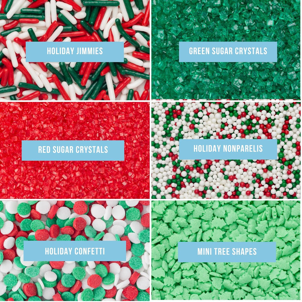 Sweets Indeed Sprinkles 6 Cell Edible Sprinkle Mix Jimmies Perfect for Cake Decorations Baking Ice Cream Cookies Cupcake Topper (Holiday)