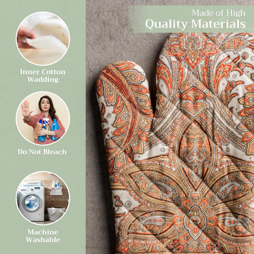 Maison d' Hermine Oven Gloves 100% Cotton Oven Mitt 7" x 13" with Loop Heat Resistant, BBQ, Cooking Gloves, Baking, Grilling, Kitchen, Handling Hot Pans (Pack of 1, Kashmir Paisley)