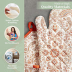 Maison d' Hermine 100% Cotton Oven Mitt & Pot Holder Set (7.5"x13" & 8"x8") Heat Resistant BBQ Cooking Gloves with Loop, Baking, Grilling, Kitchen, Handling Hot Pans (Cachemire)