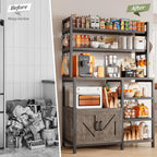 EnHomee Bakers Rack, 6 Tier Microwave Stand, Coffee Bar Organizer with 8 L-Shaped Hooks, Kitchen Shelves with Large Capacity Storage, 14.1 x 30.1 x 63.1 Inches, Black Oak