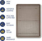 Ultra Cuisine Wire Rack Baking Sheet Pan Set - Half Sheet Pan Set with 100% Stainless Wire Rack - Dishwasher Safe - Steel Reinforced Rim - Aluminum Cooling racks for Cooking and Baking - Champagne