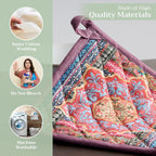 Maison d' Hermine Pot Holders Set 100% Cotton Heat Resistant Potholders 8" x 8" Hot Pads with Loop BBQ, Cooking, Baking, Grilling, Kitchen, Handling Hot Pans (Pack of 2, Ispahan)