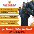 GRILL HEAT AID BBQ Grill Gloves Heat Proof for Grilling – Fireproof 1472°F Heat-Resistant Grill Mitts for Outdoor Barbecue and Smoker, Campfire, Fire Pit, Oven Glove with Fingers for Baking Pizza