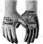 COOLJOB 12/120 Pairs Cut Resistant Safety Work Gloves with Grip, 13 Gauge Seamless Shell with PU Coating, ANSI A2 A4, Gray