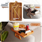 Tinamo 15.7" x 11" Large Couch Arm Table with 360 Rotating Phone Holder - Sofa Arm Clip Table for Living Room - Sofa Armrest Tray Wide Couches - Wooden Side Tables for Eating and Drink (Acacia Wood)