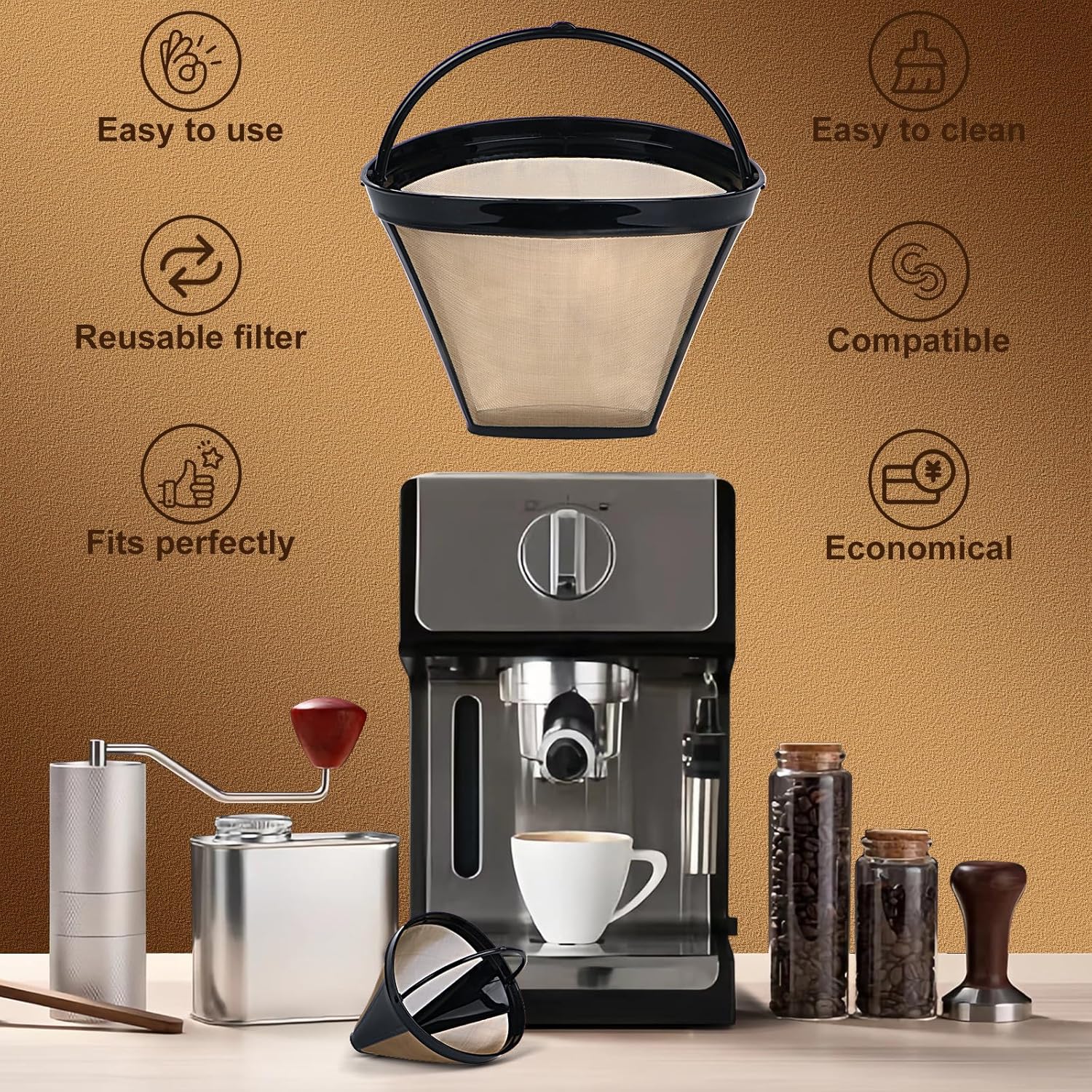 Reusable Coffee Filters for Ninja Coffee Filter, Permanent Coffee Filter 4, Used for Replacing the Ninja Coffee Bar Brewer, 4 Cone Permanent Coffee Filter, 2Pcs