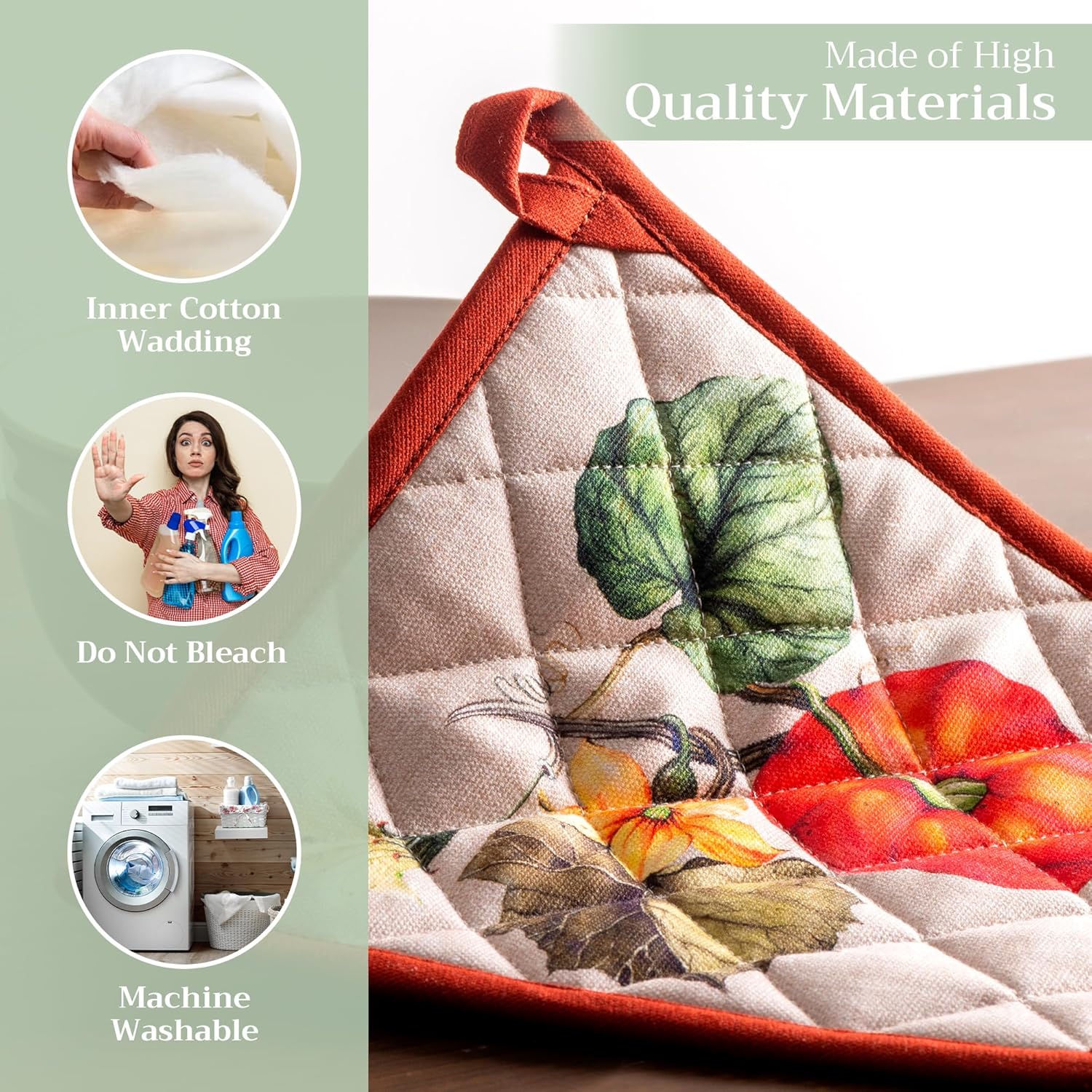 Maison d' Hermine Pot Holders 100% Cotton Heat Resistant Potholders 8" x 8" Hot Pads with Loop BBQ, Cooking, Baking, Grilling, Kitchen, Handling Hot Pans (Pack of 1, Potiron)