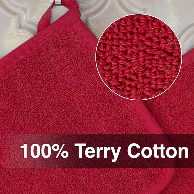 RITZ Terry Potholder & Hot Pad: Unparalleled Heat Resistant, Durable 100% Cotton – Ergonomically Designed for Optimal Grip – Easy-Care Machine Washable – 2-Pack, Paprika