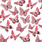 SAOROPEB 3D Butterfly Wall Decor - 48 Pcs, 4 Styles, 3 Sizes - Removable Stickers (Blood Red) for Birthday & Party Celebrations