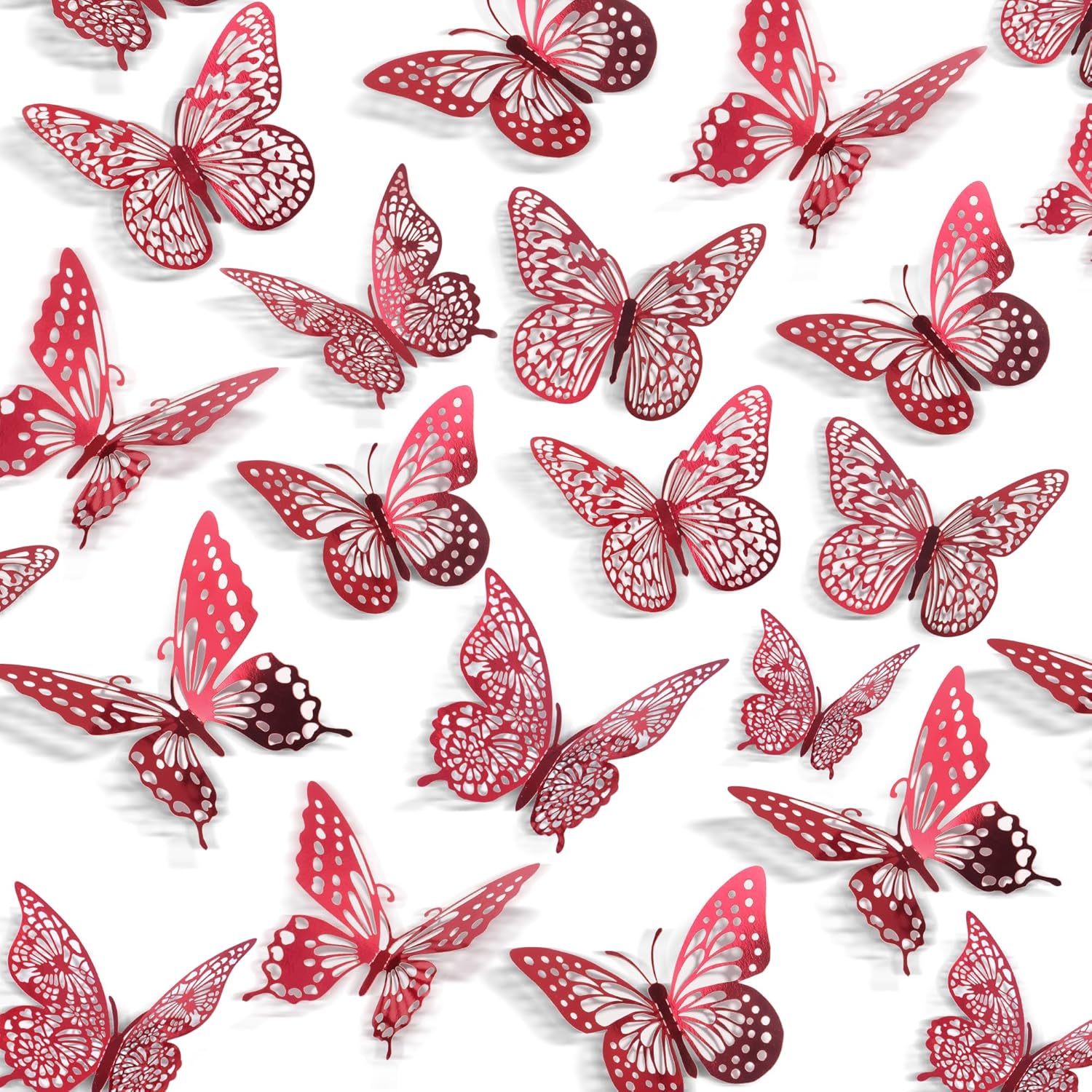 SAOROPEB 3D Butterfly Wall Decor - 48 Pcs, 4 Styles, 3 Sizes - Removable Stickers (Blood Red) for Birthday & Party Celebrations