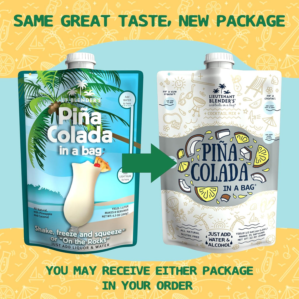 Lt. Blender's Pina Colada in a Bag – Pina Colada Drink Mix - Each Bag Makes 1/2 Gallon of Slushie Pina Colada Mix – Cocktail Mix - Make a Cocktail, Wine Slushie or Mocktail - (Pack of 1)