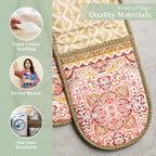 Maison d' Hermine Double Oven Mitts 100% Cotton 7"x35" Double Oven Mitt Heat Resistant BBQ Cooking Gloves with Loop, Baking, Grilling, Home, Kitchen, Handling Hot Pans (Damask)