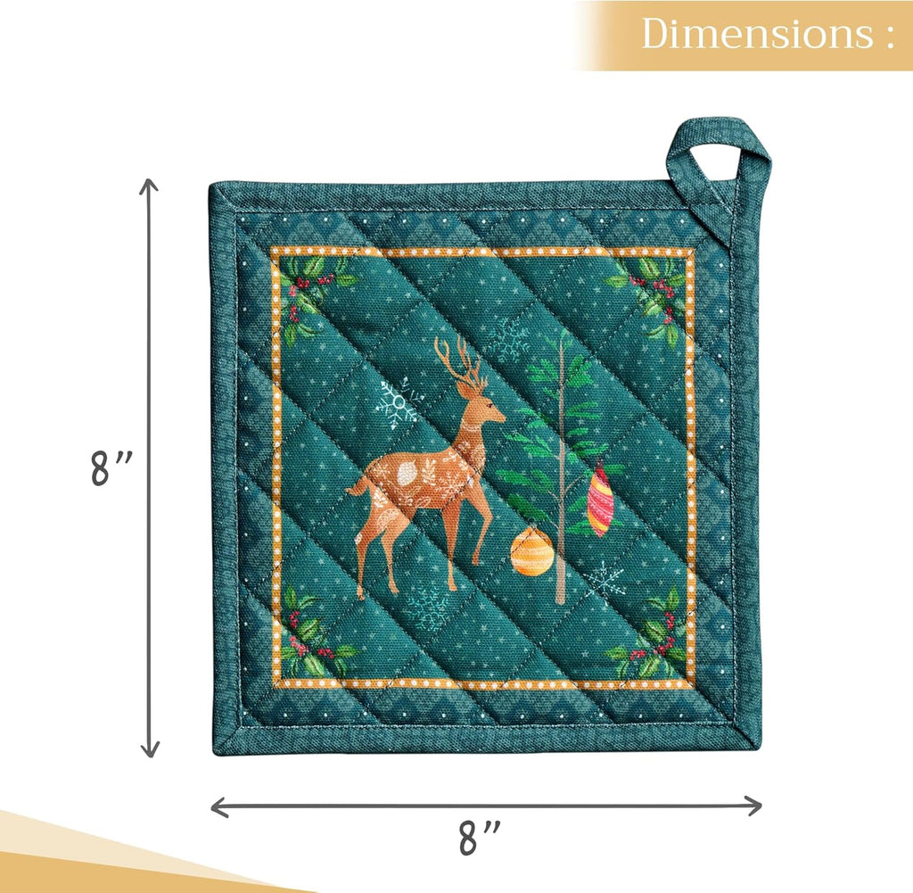 Maison d' Hermine Pot Holders 100% Cotton Heat Resistant Potholders 8" x 8" Hot Pads with Loop BBQ, Cooking, Baking, Grilling, Kitchen, Handling Hot Pans (Pack of 1, Hygge Christmas)