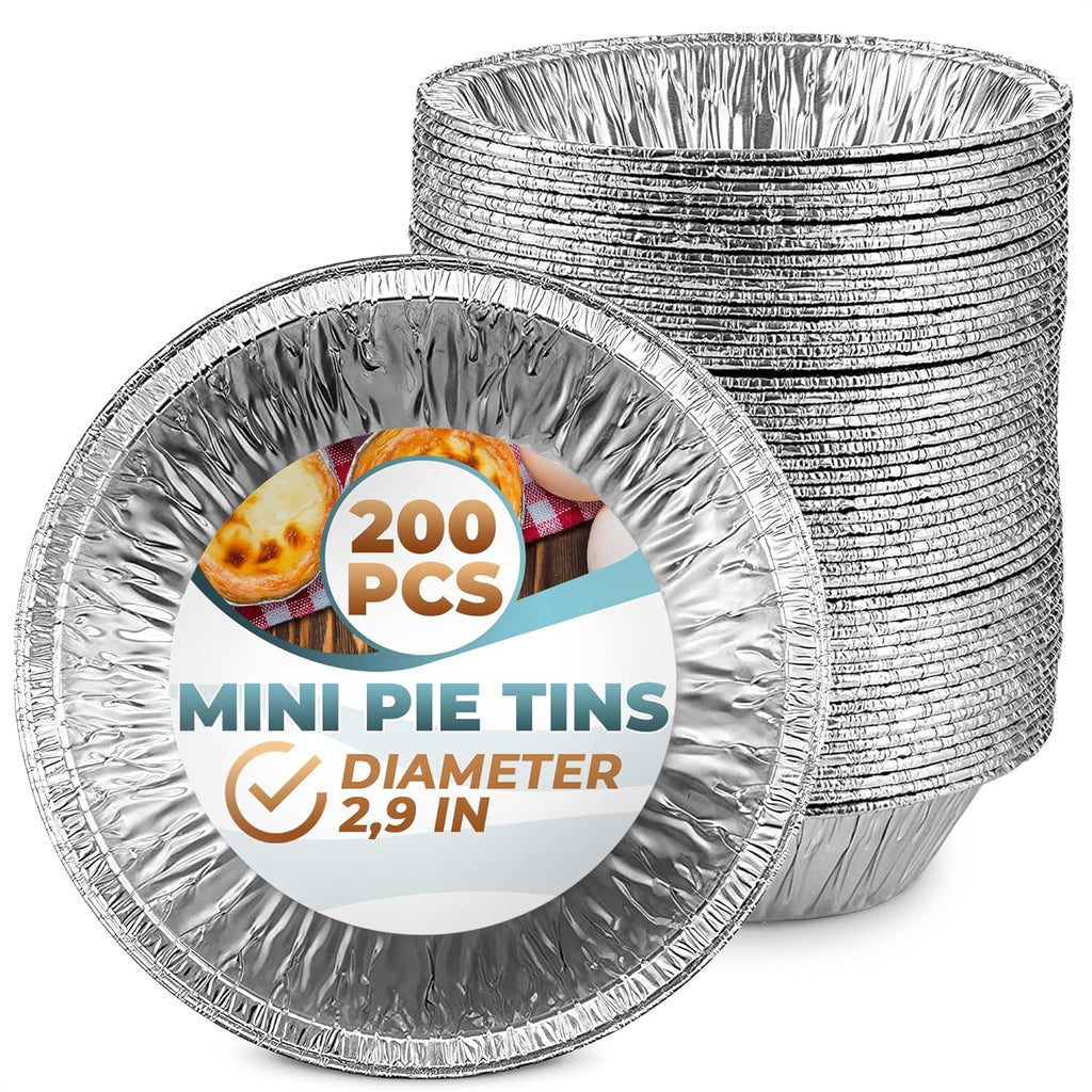 Mini Pie Tins 2.9 Inch - 200 Pack Disposable Aluminum Foil Pie Pans | Durable, Lightweight & Stackable for Oven & Freezer | Great for Tarts, Baking, Meal Prep, Catering, Takeout, Parties, and Desserts