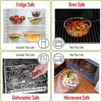 Stackable Space-Saving Set of 5 Nesting Glass Bowls with Bamboo Lids for Foodprep, Storage, Baking, Mixing & Cooking, Microwave & Oven Safe BPA Free Heat Resistant Inert Borosilicate Glass