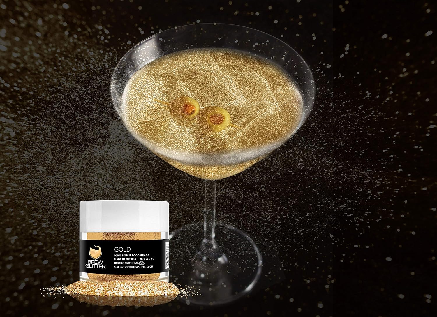 Gold BREW GLITTER Edible Glitter For Drinks, Cocktails, Beer, Garnish Glitter & Beverages | KOSHER & HALAL Certified | 100% Edible & Food Grade | Vegan, Gluten, Nut Free (50g, Gold)