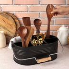 Alpha Living Home Galvanized Organizer Kitchen Drawer Organizezs Utensil Organizer Heavy Duty Metal Alloy Silverware Holder Cutlery Organizers in Drawer Flatware Organizer Tray 4 slots (Black)